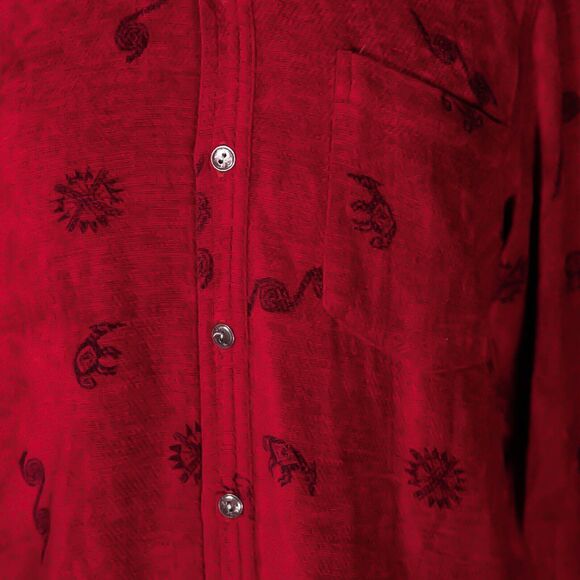 Chico's Women's Shirt Button Up Red Black Velvet Tribal Ethnic Blouse Top 1 M/8 - Picture 4 of 10